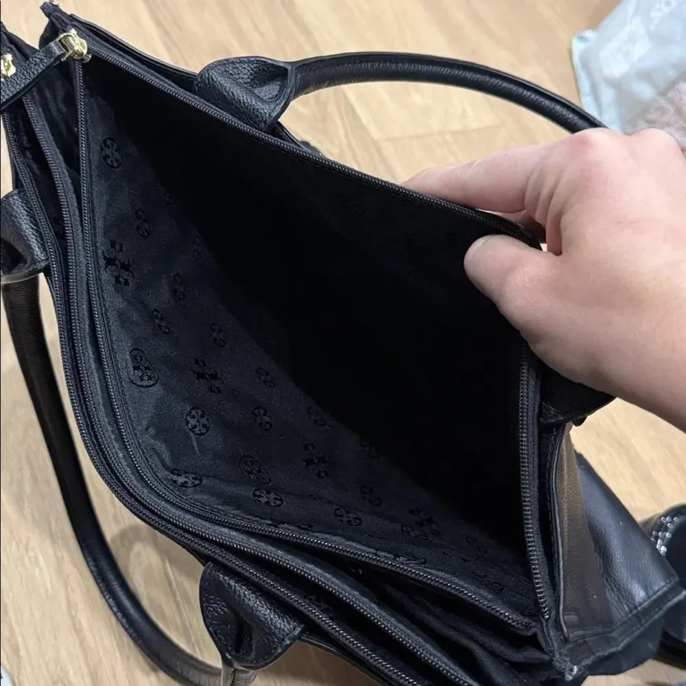 Tory Burch Ella Tote Bag in Black Pebbled Leather